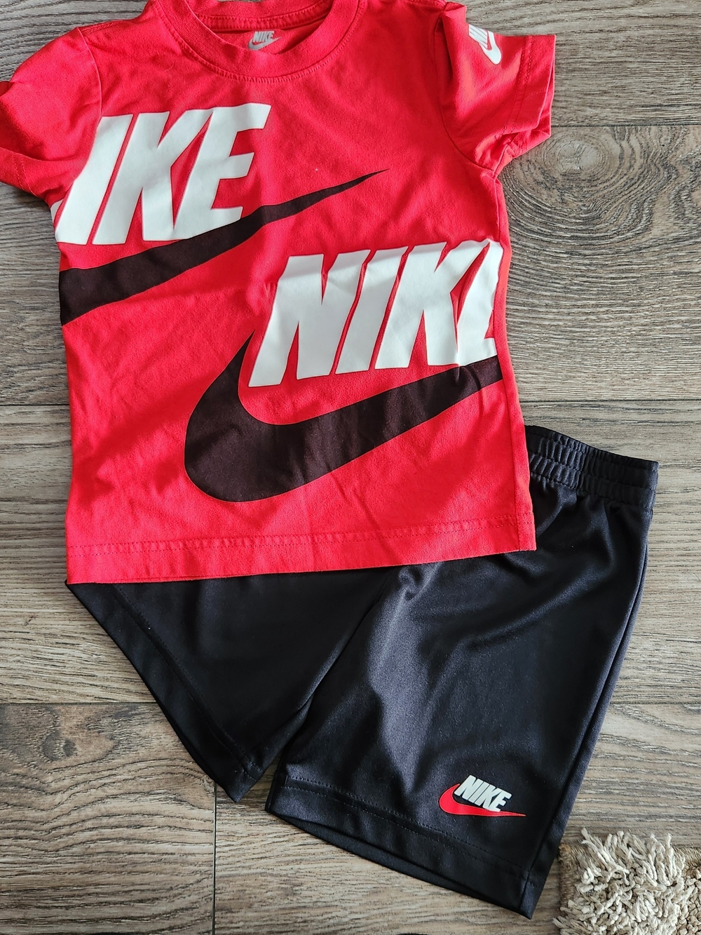 Nike Red and Black Kids Logo Tee & Athletic Shorts Set 4-5
